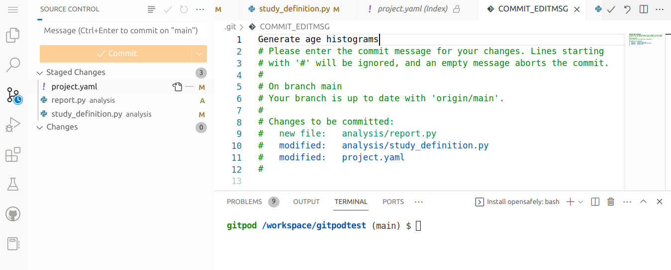 Committing changes in Gitpod.